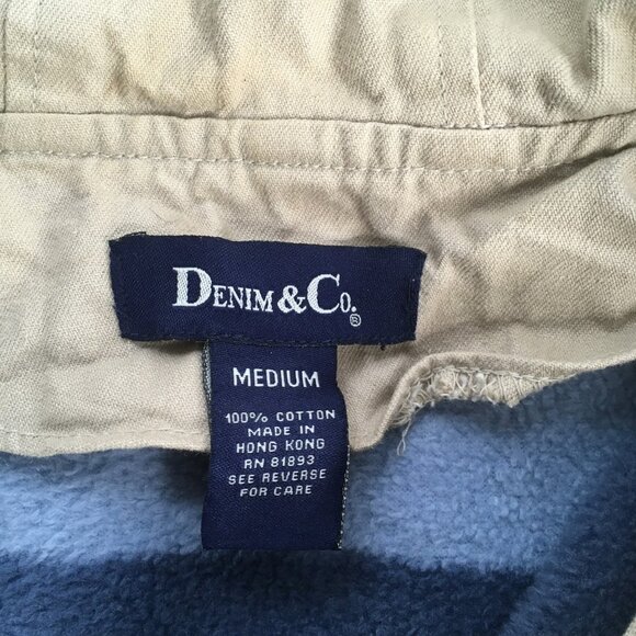 Denim & Co Chore Barn Jacket Medium Beige Hood Toggle Duffle Coat Fleece Lined - Picture 6 of 16